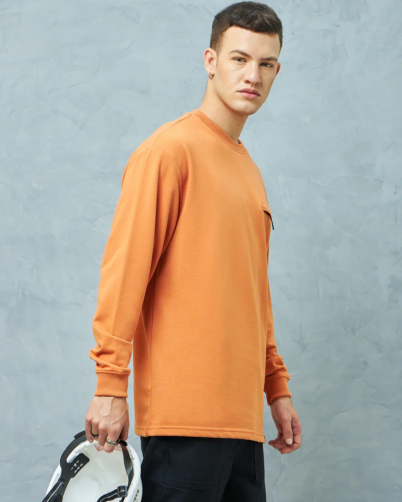 bewakoof Men's Orange Super Loose Fit T-shirt